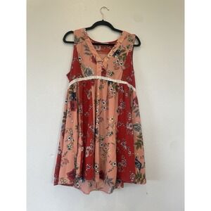 Faveur Red Pink Floral Babydoll Boho Sleeveless Top Women's Size Small